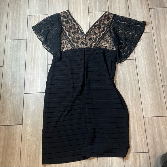 Adrianna Womens Papell Black with Lace Cocktail Pencil Dress Size 14W - Picture 2 of 6